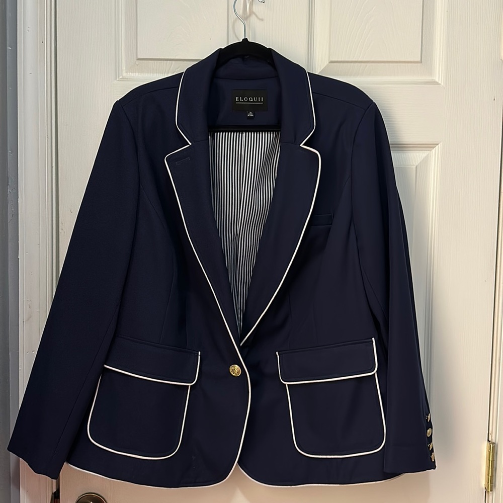Eloquii Navy Blazer with White Piping